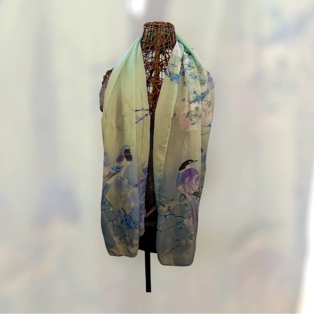 Kafeiya Scarf Light Blue With Birds 60 x 19
